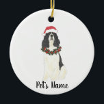 Ornamento De Cerâmica Espanhol personalizado do Springer (preto)<br><div class="desc">Faça a lista legal este ano com um ornamento personalizado do seu elfo de gingolim preto e branco favorito. Para os presentes mais doces,  emparelhe-o com um impressão de arte correspondente ou outro item da minha coleção!</div>