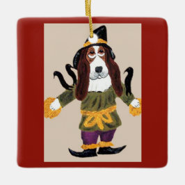 Ornamento De Cerâmica Espantalho Basset Hound