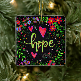 Ornamento De Cerâmica Esperança Bonito Black Floral no Natal