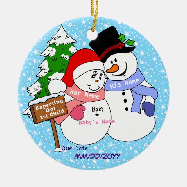 Ornamento De Cerâmica Esperando nossa ?a criança (Frente)