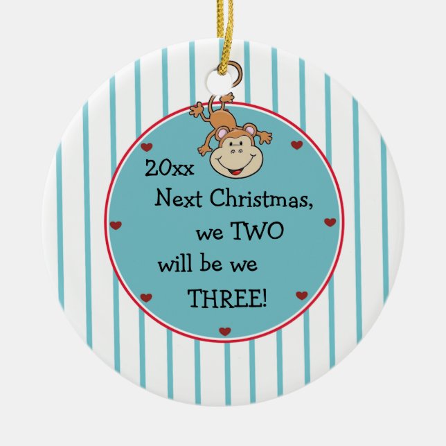 Ornamento De Cerâmica Esperando nosso bebê de 1rua e é um Natal-Menino (Frente)