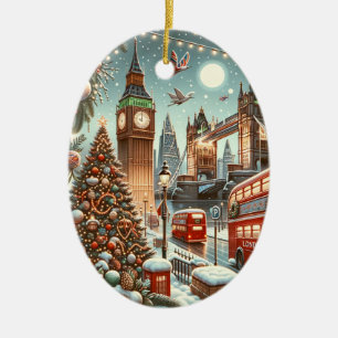 Ornamento De Cerâmica Esplendor Festivo de Londres - Cartão de Natal Vib