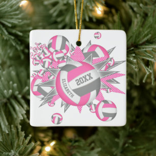 Ornamento De Cerâmica esporte de vôlei de cinza rosa giro
