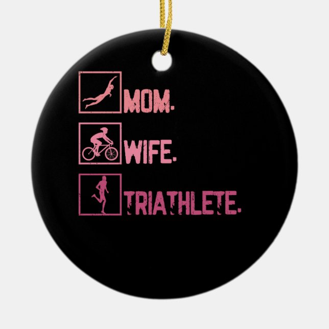 Ornamento De Cerâmica Esporte Mãe Esposa Triathleta Triathlon Nadando Ci (Frente)