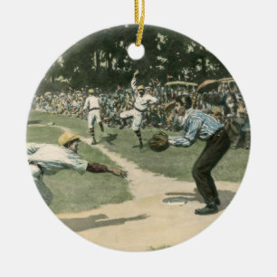 Ornamento De Cerâmica Esportes Antigos, Jogador de Beisebol Deslizando p