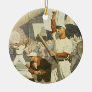 Ornamento De Cerâmica Esportes Antigos, Jogadores de Beisebol em um Jogo