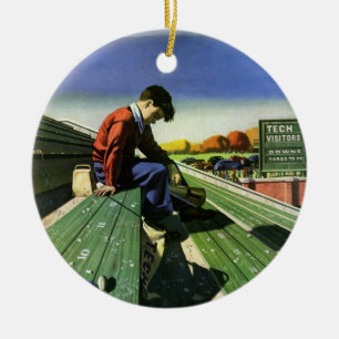 Ornamento De Cerâmica Esportes Antigos, Triste Fã de Futebol com Megafon