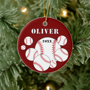 Ornamento De Cerâmica Esportes de beisebol vermelho Natal lembrancinha i