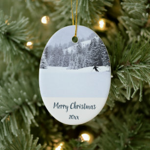 Ornamento De Cerâmica Esportes de inverno com esqui de neve com data per