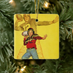 Ornamento De Cerâmica Esportes Vintage, Rapaz como Futuro Quarterback de