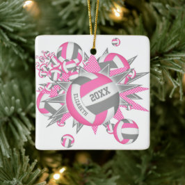 Ornamento De Cerâmica esportistas de vôlei de cinza rosa giro