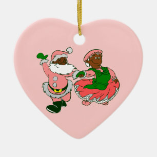 Ornamento De Cerâmica esposa do papai noel preto natal rosa