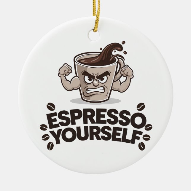 Ornamento De Cerâmica Espresso - Engraçado Design de café (Frente)