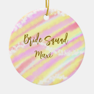 Ornamento De Cerâmica Esquadra da noiva dourado rosa pastel colorido bri