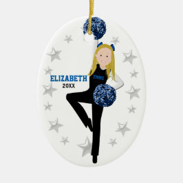 Ornamento De Cerâmica Esquadrão de Pom Loura em Preto, Azul e Branco