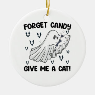 Ornamento De Cerâmica Esqueça Doces Me Dê Um Gato Dia das Bruxas