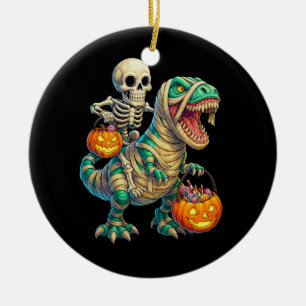 Ornamento De Cerâmica Esqueleto Caprichoso Montando um T-Rex Múmia no Ha