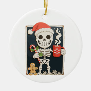 Ornamento De Cerâmica Esqueleto de Natal Café Chocolate Quente Natal