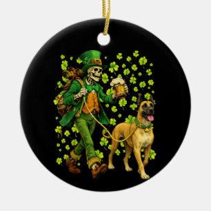 Ornamento De Cerâmica Esqueleto Engraçado Passeando um Grande Dane Cão A