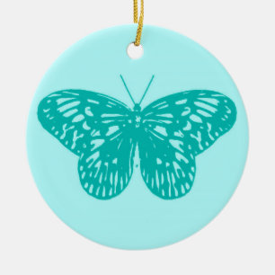 Ornamento De Cerâmica Esquema de borboleta, aqua e turquesa