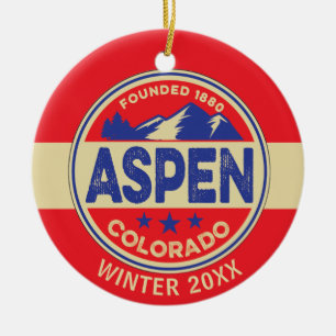 Ornamento De Cerâmica Esqui Aspen Azul e Vermelho
