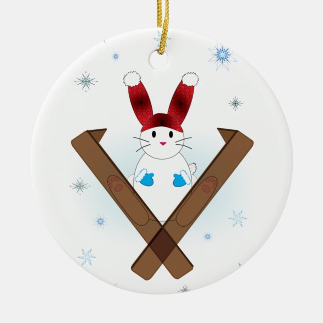 Ornamento De Cerâmica Esqui Bunny (Frente)