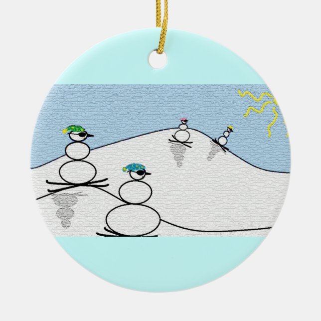 Ornamento De Cerâmica Esqui de Snowpeople (Frente)