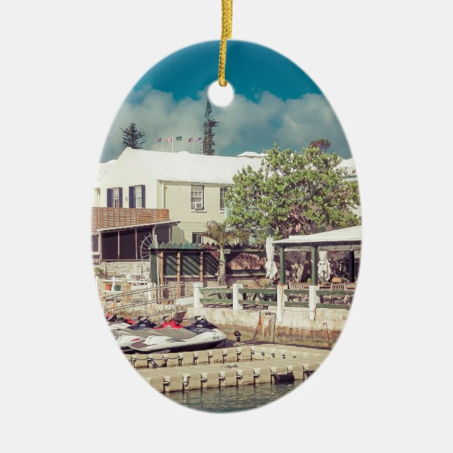 Ornamento De Cerâmica Esqui do jato de Bermuda (Frente)