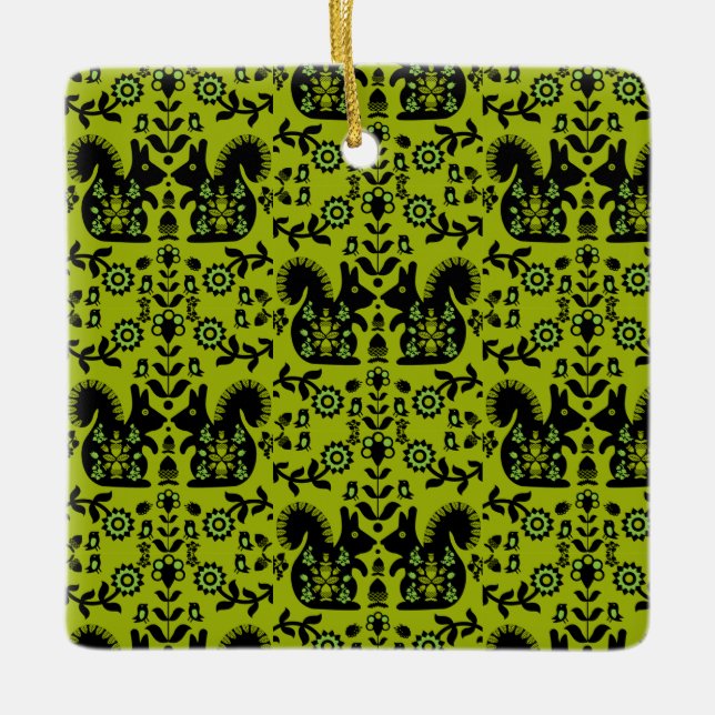 Ornamento De Cerâmica Esquilo Arte Foliar Nórdica Escandinava (Frente)