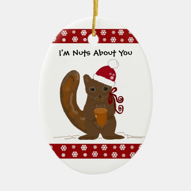 Ornamento De Cerâmica Esquilo de Natal com Dito Fofo (Frente)