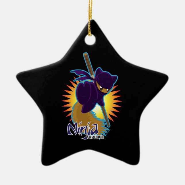 Ornamento De Cerâmica Esquilo de Ninja (Frente)