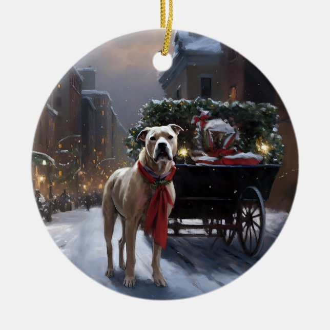 Ornamento De Cerâmica Estação Festiva de Natal Americana Staffordshire (Frente)