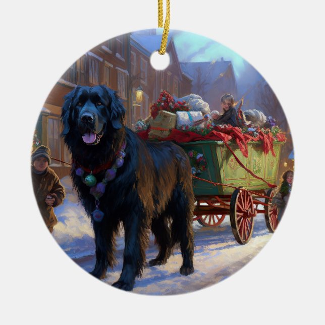 Ornamento De Cerâmica Estação Festiva de Natal da Terra Nova (Frente)