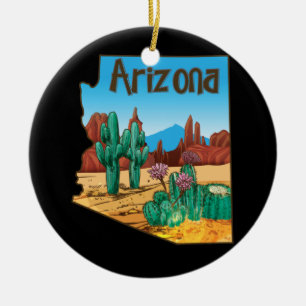 Ornamento De Cerâmica Estado De Amor Do Mapa De Arizonas Que Bloqueia Fl