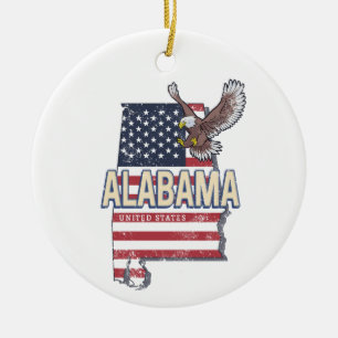 Ornamento De Cerâmica Estado do Alabama Estados Unidos - Retro Map Vinta