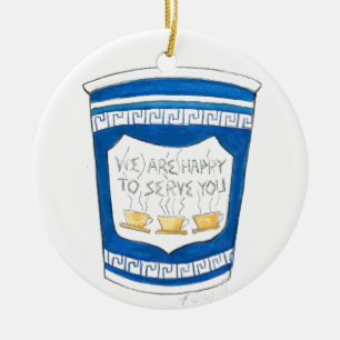 Ornamento De Cerâmica Estamos felizes em te servir a taça de café grego