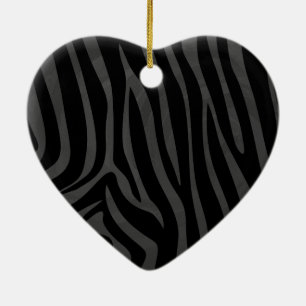 Ornamento De Cerâmica Estampa de Zebra Preto e Cinza