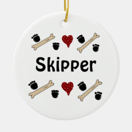 Ornamento De Cerâmica Estampas de cães e ossos com nome