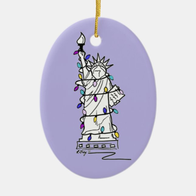 Ornamento De Cerâmica Estátua da Liberdade de Hanukkah de Natal Nova Yor (Frente)