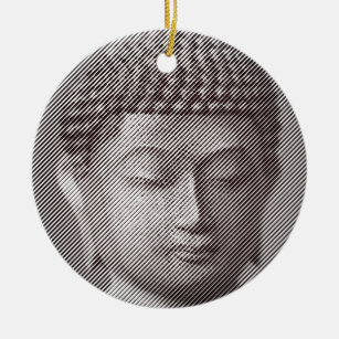 Ornamento De Cerâmica Estátua De Cara De Buda Preta E Branca Formada Por
