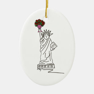 Ornamento De Cerâmica Estátua do Namorados da Liberdade NYC Rose Bouquet