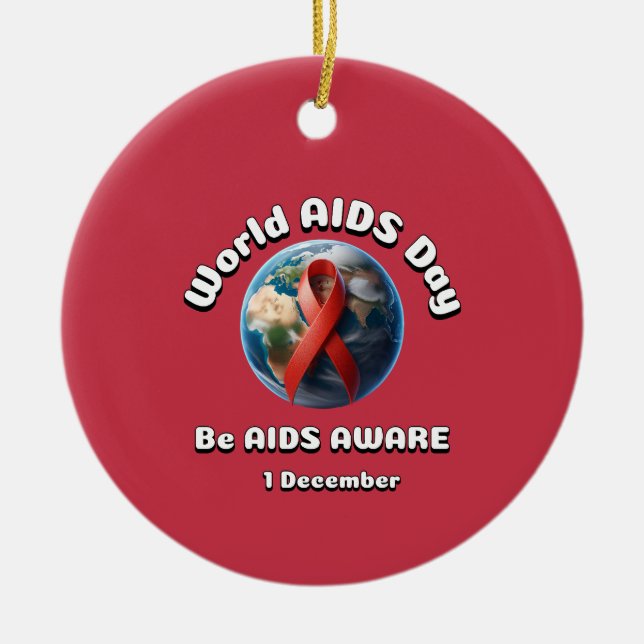 Ornamento De Cerâmica Esteja ciente da AIDS. Dia Mundial da SIDA. (Frente)