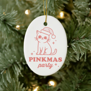 Ornamento De Cerâmica Estética de Natal rosa pinkmas festa gata feminina