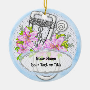 Ornamento De Cerâmica Estetoscópio com lírio