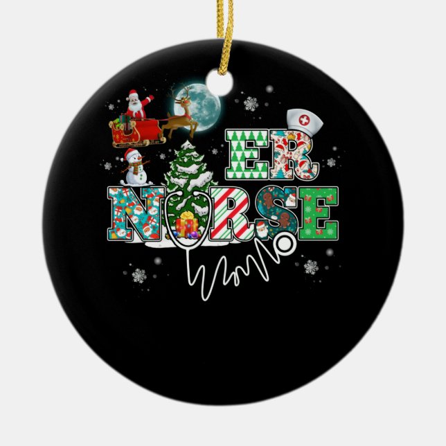 Ornamento De Cerâmica Estetoscópio Natal da enfermeira da sala de emergê (Frente)