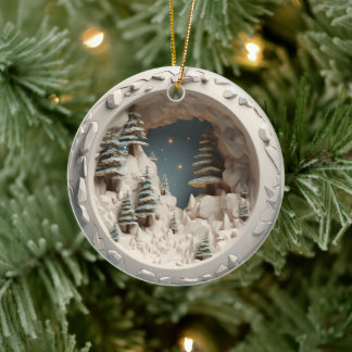 Ornamento De Cerâmica Estilo 3D Árvores de inverno e Estrelas Férias de 