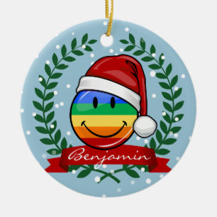 Ornamento De Cerâmica Estilo alegre do Natal da bandeira do orgulho gay