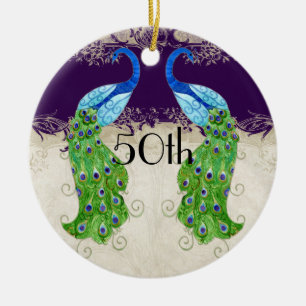 Ornamento De Cerâmica Estilo Art Deco Peacock Vintage Lace Dark Roxo