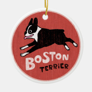Ornamento De Cerâmica Estilo Boston Terrier do vintage