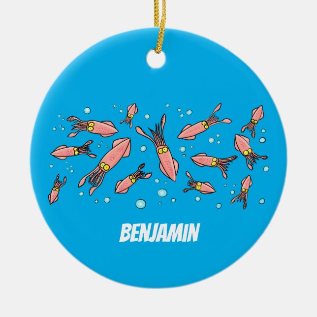 Ornamento De Cerâmica Estilo de desenho animado de lula rosa e engraçado (Frente)